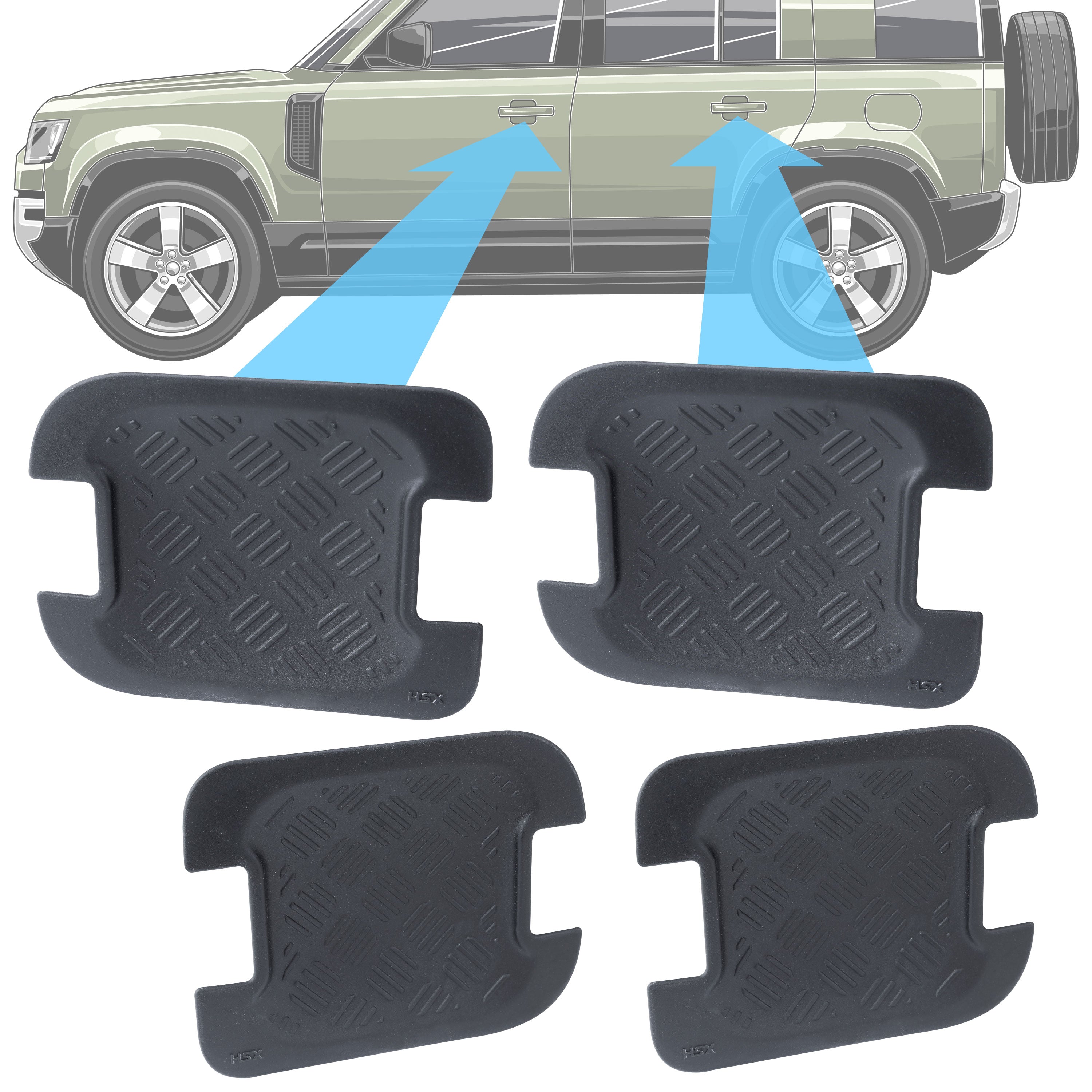 Chequer Plate Door Handle Scuff Plates (4pc) for Land Rover Defender L ...